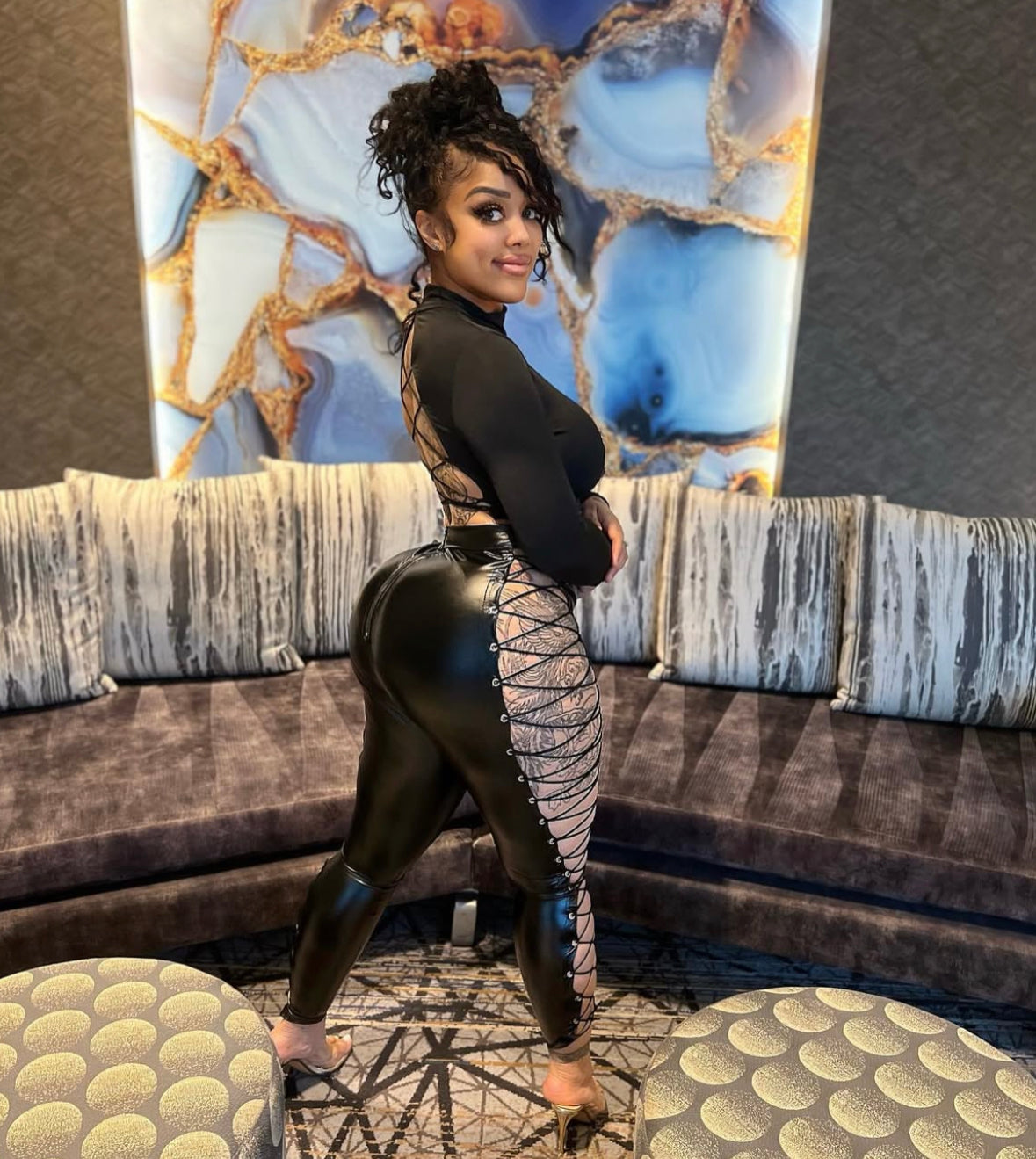 Criss Cross Leather Faux Pants